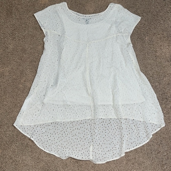 Eileen Fisher Silk Confetti Laser Cut Ballet Neck A-Line Tunic Top Bone Medium - Picture 3 of 7